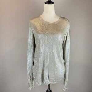 Majestic Filatures 100% Silk Sweater Size 3 Silver Metallic Sweater Knit